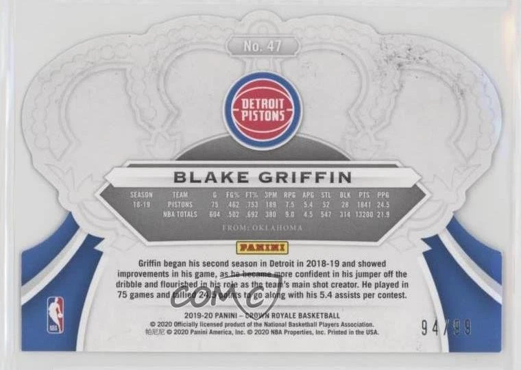 2019-20 Panini Crown Royale Crystal Blue /99 Blake Griffin #47 - Image 2 of 2