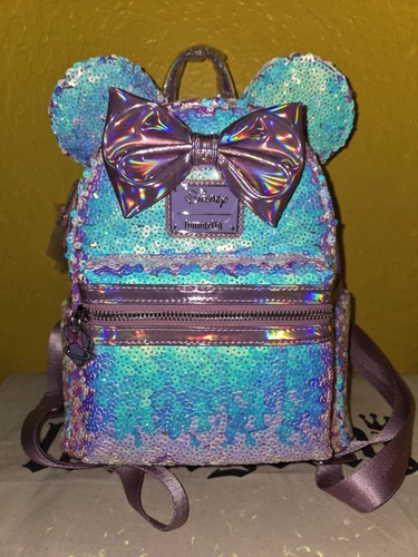 Loungefly Disney Minnie Mouse UV Reactive Pink Iridescent Sequin Mini Backpack