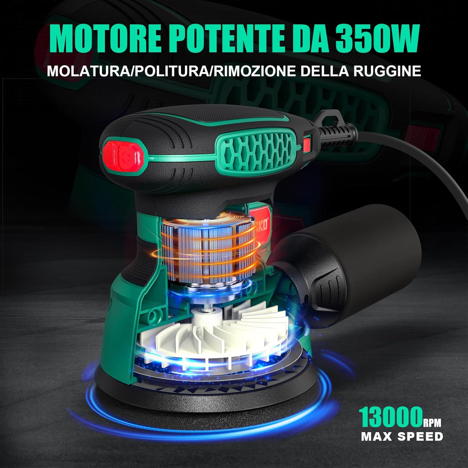 OFFERTA: Levigatrice Orbitale 350W + 16 Accessori - 6 Velocità Variabili - 2