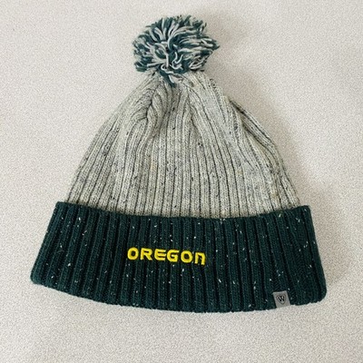 Oregon Ducks Pom Beanie Hat Unisex Adults U Of O Gray Speckled Green TOTW
