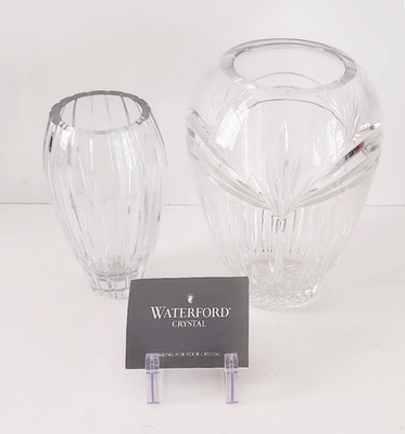 Pair VTG 1990 s Marquis by Waterford Vases Large Calais Med Palladia Cut Crystal