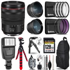 Canon RF 24-105mm IS USM Lens -3 Lens Kit Slave Flash Tripod - 128GB Kit