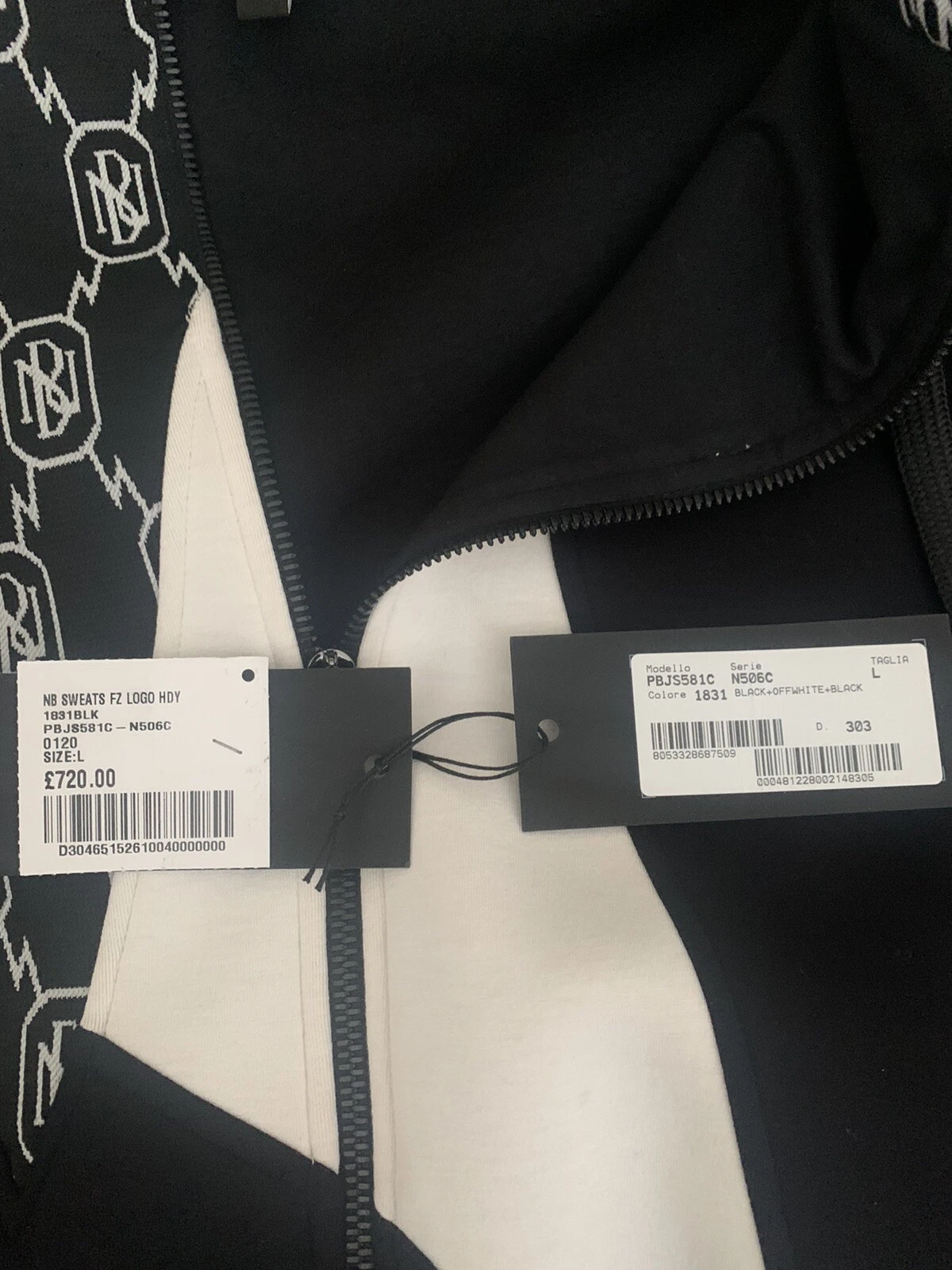 OFF WHITE Felpa felpa con cappuccio Neil Barrett nuova con etichette taglia L Pit Pit 24 autentica esclusiva Harrods