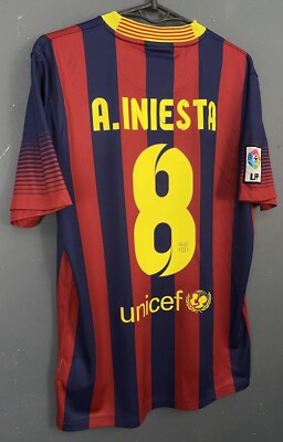 INIESTA MEN BARCELONA 2013/2014 HOME SOCCER FOOTBALL SHIRT