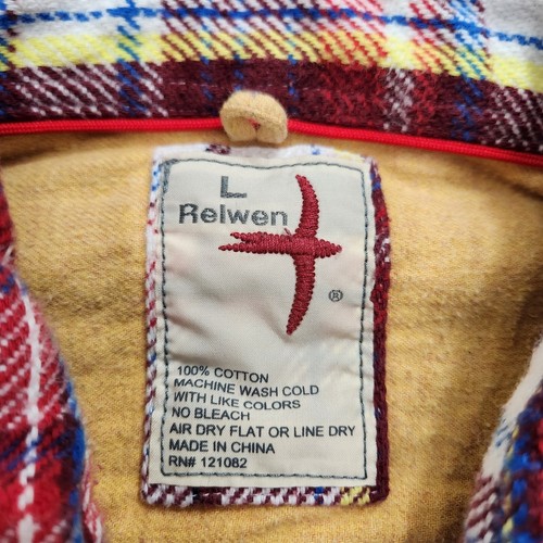 Relwen Shirt Mens Large Red Plaid Tartan Brushed Flannel Blanket Cotton Heavy - Picture 6 of 12