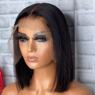 Silky Brazilian Human Hair Short Bob Wig - HD Lace - Middle Part - Pre Plucked