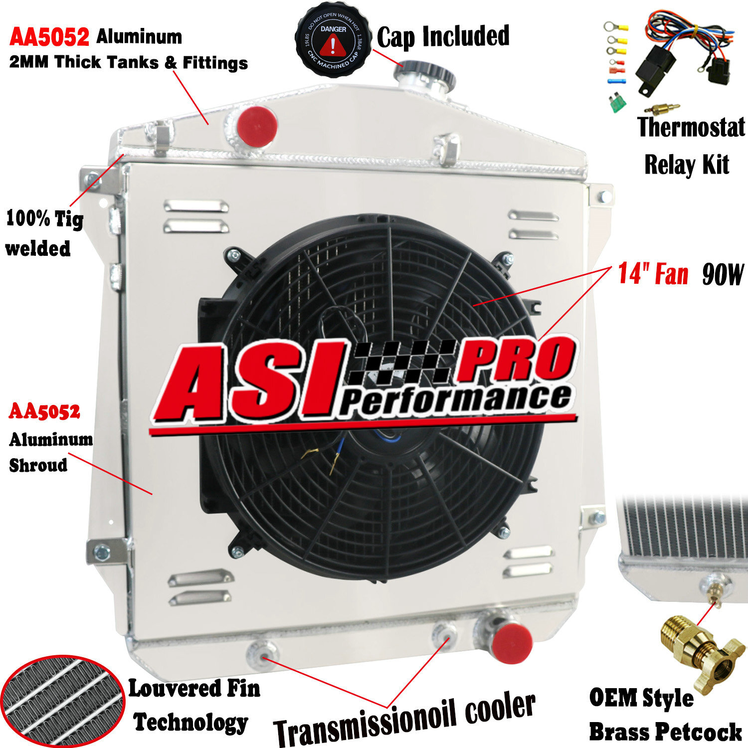 4-ROW Radiator+Shroud Fan FOR 43~1948 Chevy Fleetline FleetMaster Stylemaster V8
