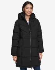 DKNY Womens Long Puffer Jacket / Coat- Black ...
