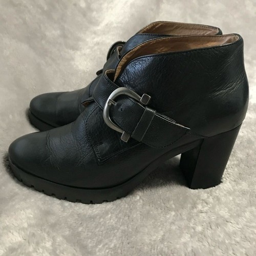 Eric Michael Black Lucy Black Leather Buckle Chunky Heeled Bootie Size 40 (US 9) - Bild 4 von 12