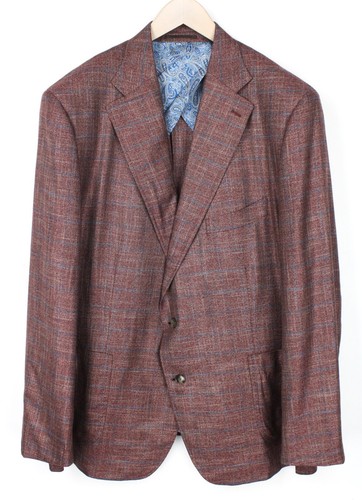 SUITSUPPLY Lazio Men Blazer EU34 Red Slim Formal Checked Half-Lined Bamboo