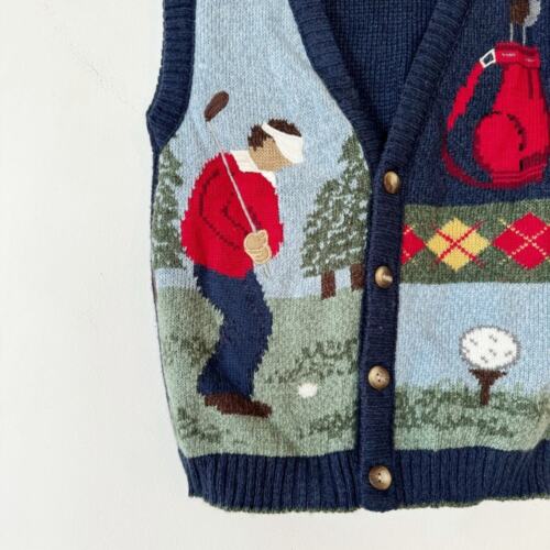 Vintage Golfer Embroidered Grandpa Sweater Vest Button Front Youth 6 Golf - Picture 2 of 7