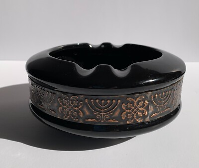 Mid 20th Century Rarity Judaica Beit Hayotser Ceramic With Copper Plaque Ashtray