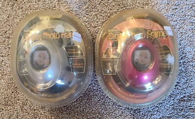 Lot of 2 SPI Bobble Digital Photo Frame 1.5'' Mini Clock Calendar Pink Gray NEW