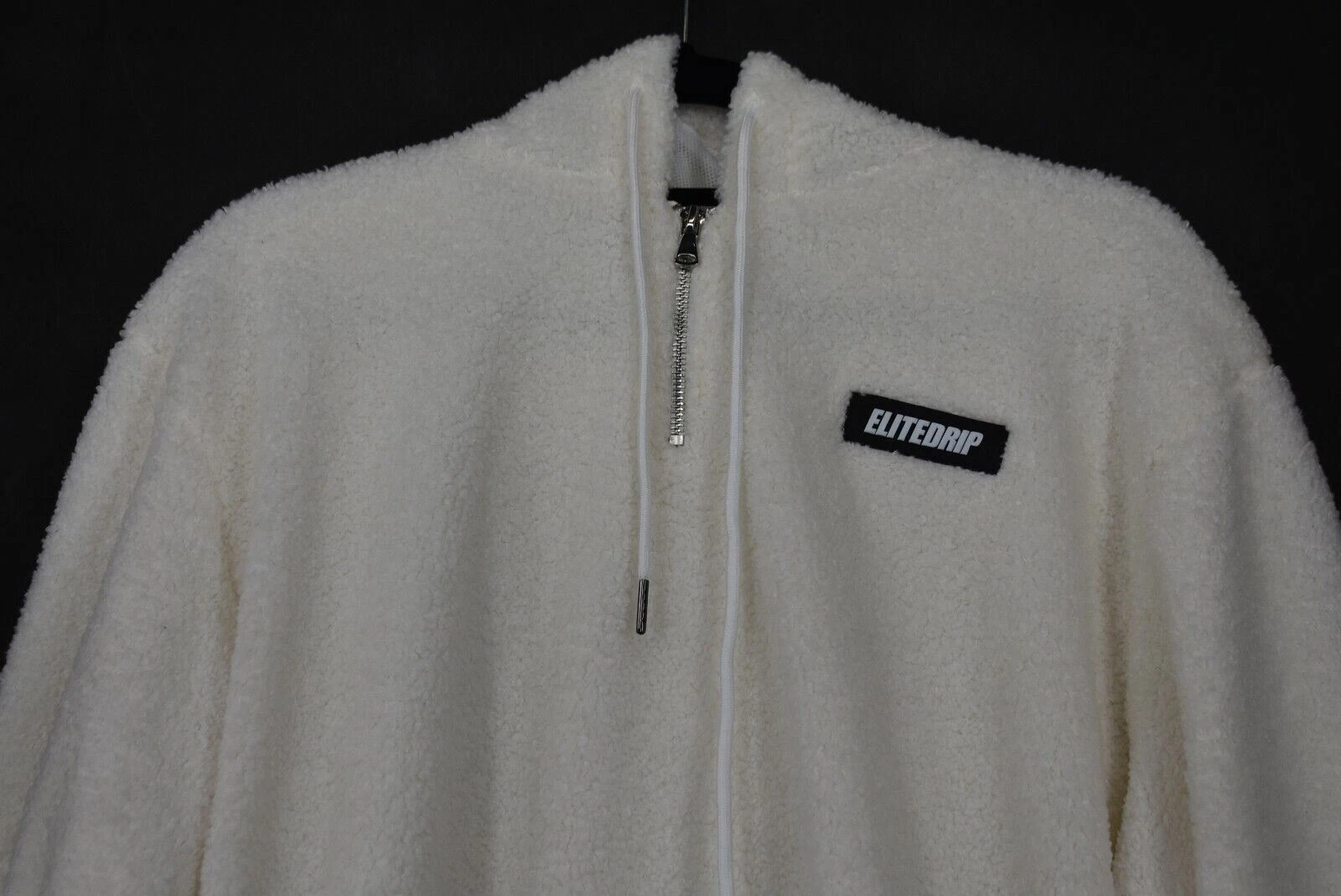 OFF WHITE Felpa con cappuccio Elite Drip donna manica lunga a costola cerniera canguro tasca pelliccia sintetica XL