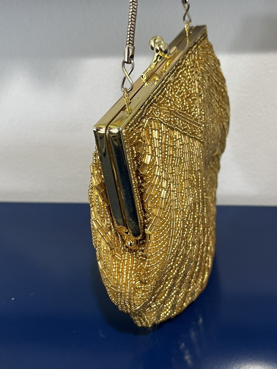 美品 ヴィンテージシェルバッグ ゴールド Carla Marchi Carla Marchi Gold Beaded Purse Evening Bag Clamshell Scallop