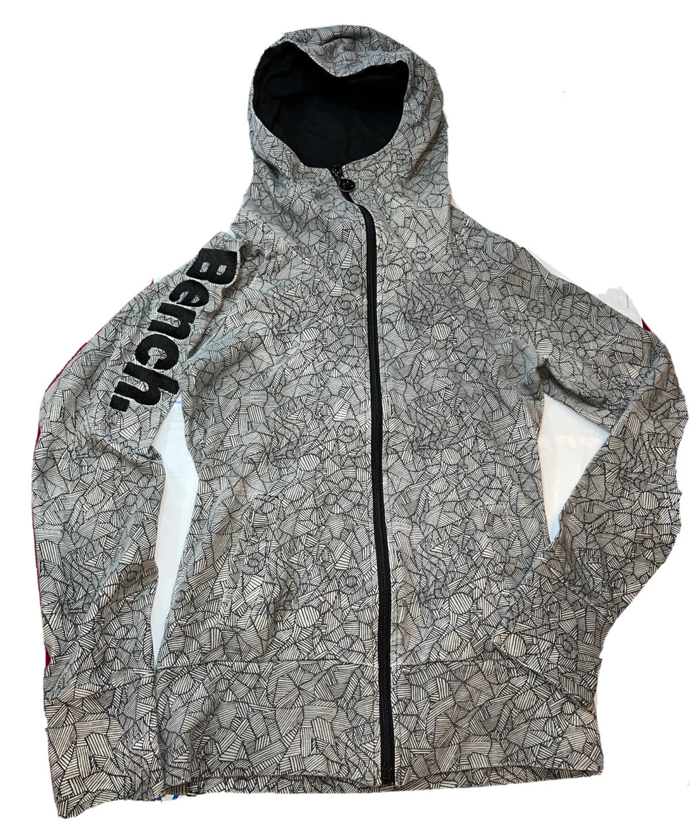 Bench M Zip Up Hoodie black gray geometric Jacket cotton BENCH spellout lined M