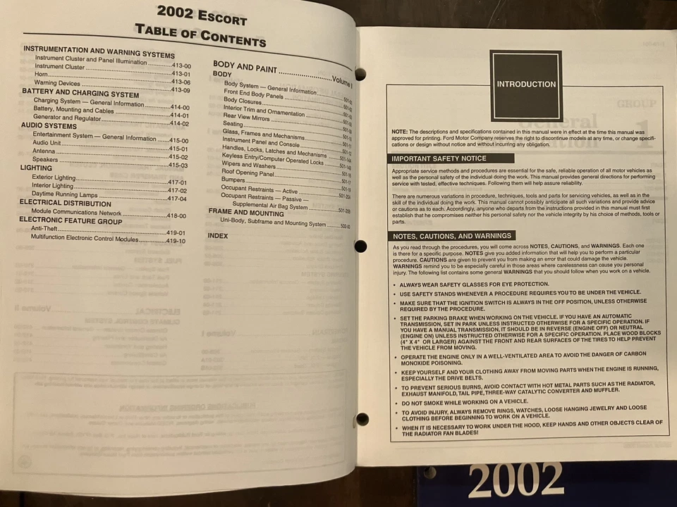 Ford Escort Vol 1&2 2002 manual de taller diagramas de cableado eléctrico Foto 3 de 4