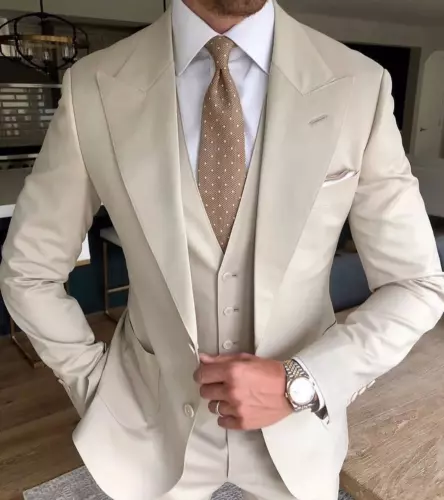 Business 3Pcs Men's Suits Lapel Slim Fit Jacket Wedding Groom Blazer Tuxedo - Foto 25 di 27