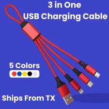 3 in 1 USB Fast Charging Cable - Short Compact Travel Friendly