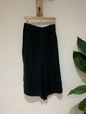Max Mara Weekend Rock schwarz 100 % gewaschenes Leinen asymmetrisch getaucht Saum Größe UK 8