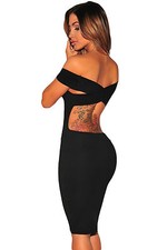 Offenes Kleid Nude Tailliert Ballausschnitt Party Band Bodycon Dress Clubwear M
