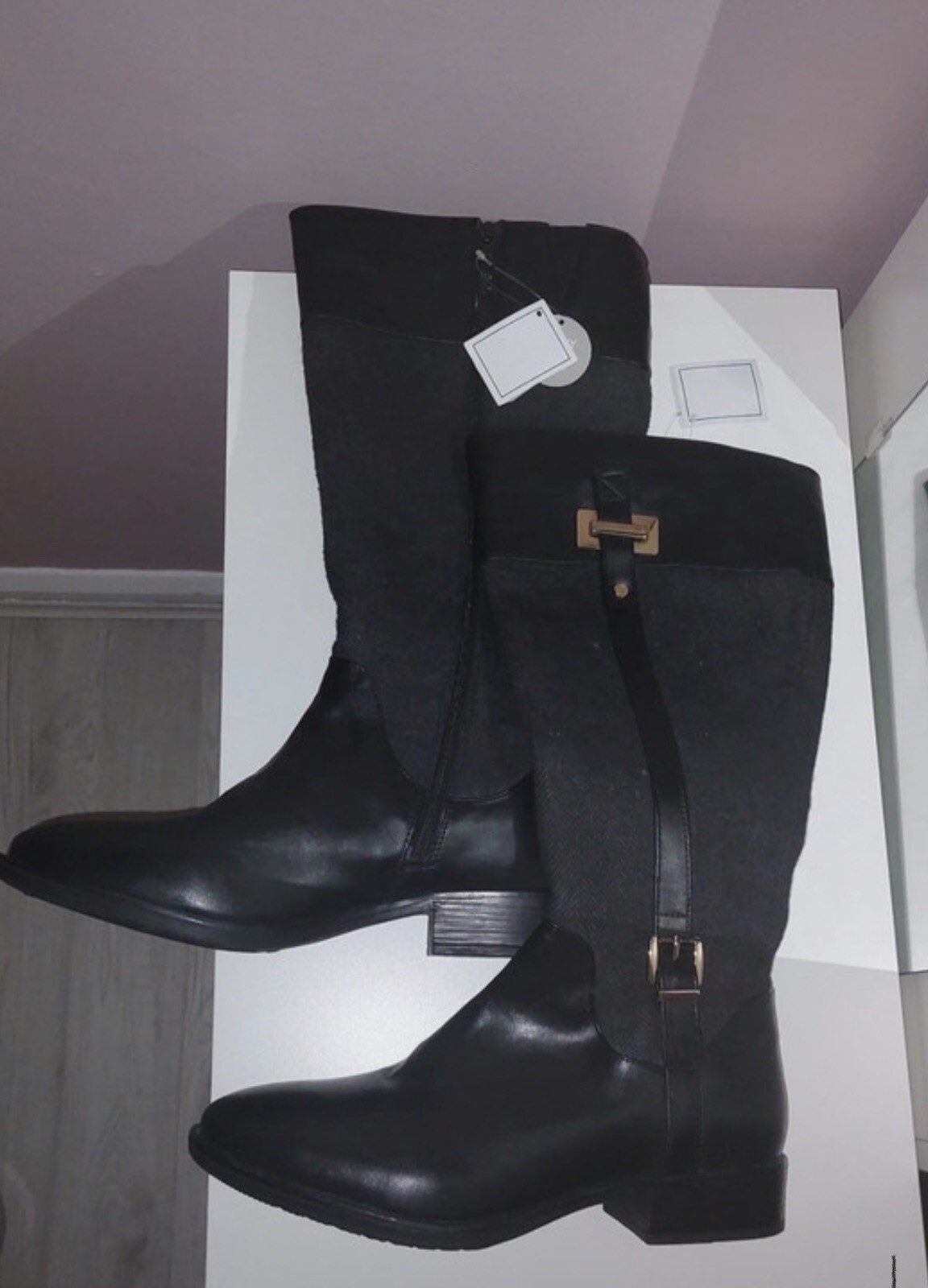 Ladies Size 8 Black Grey Low Heel Knee High Riding Boots JD Williams eBay