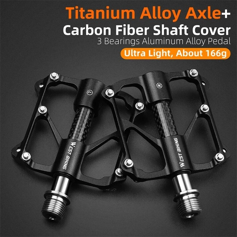 Fahrrad Pedale 3 Bearing Titanium Achse Kohlefaser Cover Schwarz Fahrradpedale - Bild 1 von 4