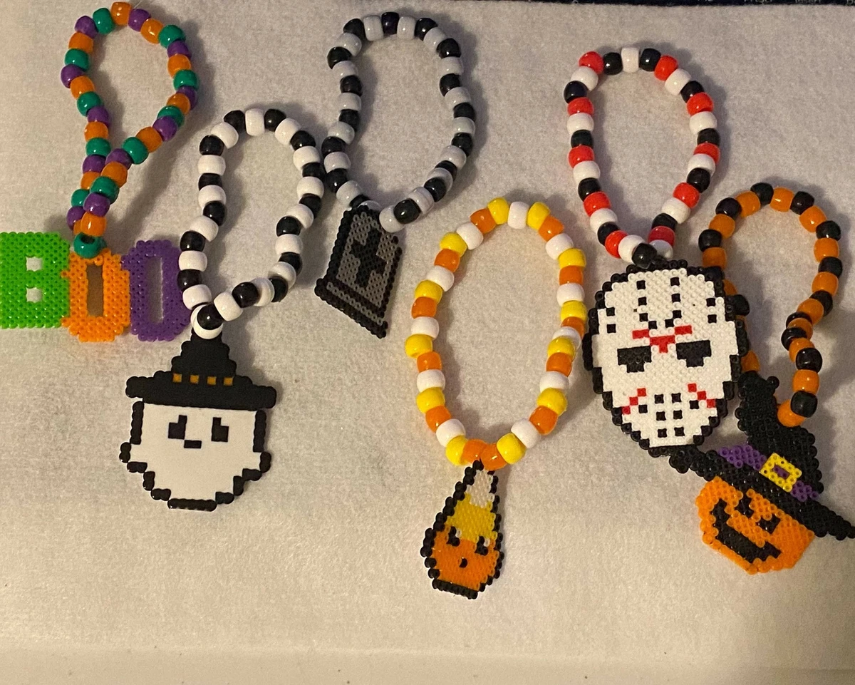 6 Halloween Mini Perler Kandi Bracelets, Halloween Party Favors, Rave,  Festival