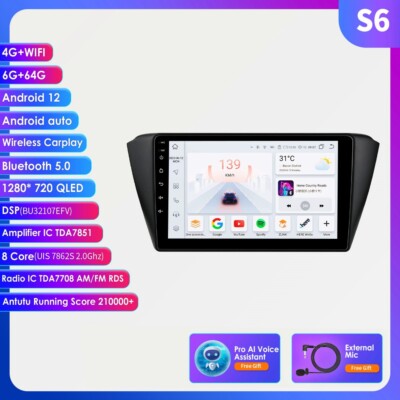 Für Skoda Fabia 3 III 2015-2022 Android Carplay Autoradio GPS Navi SWC SAT 6+64G