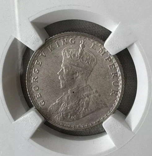 India 1/4 Rupee 1917C (Calcutta), Silver. NGC Graded Coin, MS62, Mint State