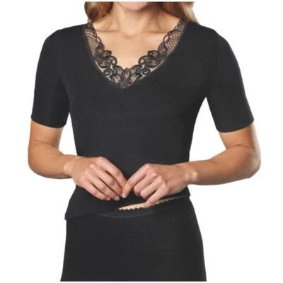 Conta Damen halbarm Unterhemd Schurwolle/Modal Spitze Spenzer 1/4 Arm Wollwäsche - Bild 1 von 4