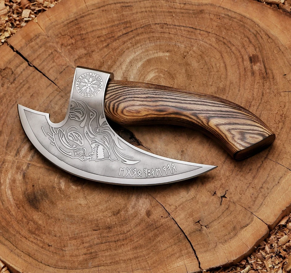 Ручная ковка топор стиль резак для пиццы с деревянной ручкой и кожаные ножны UllU - Изображение 2 из 3