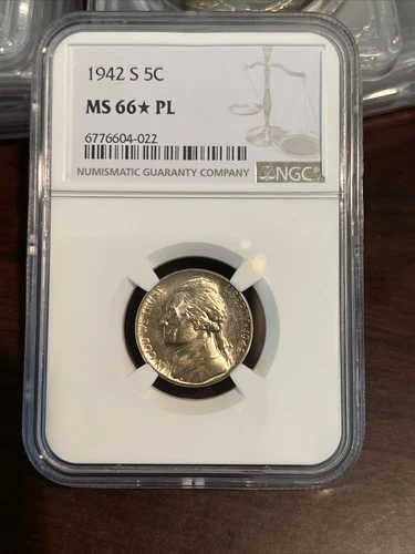 1942 S 5c Jefferson Silver  Nickel Five Cents NGC MS66 * PL! Proof Like! TOP POP