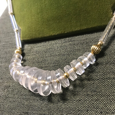 VINTAGE GAUDY CHUNKY LUCITE 22'' NECKLACE CLEAR GOLD TONE