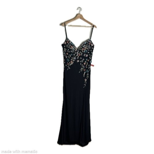 Mac Duggal MULTI COLOR embellished BEADED FLORAL CAMI GOWN in black size 10 - Picture 3 of 14