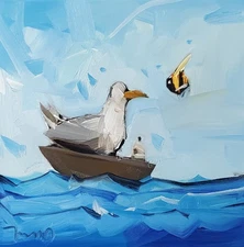 Folk Art Style Bird Boat PRINT Canvas Painting Artist Jose Trujillo Modern