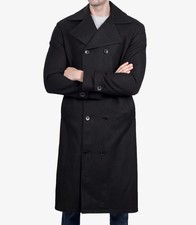 Men  s Black Double-Breasted Long Wool Overcoat Classic Notch Lapel Winter Coat
