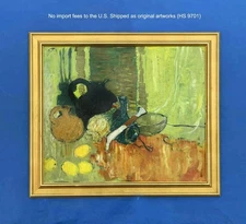 Otto Nielsen (1916) – Large Rare 1947 Colorful Still Life Oil Painting + COA