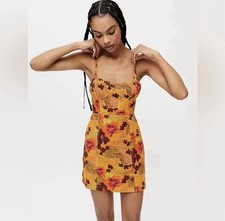 Urban Outfitters Floral Mini Dress XS Yellow Orange Spaghetti Strap Bodycon