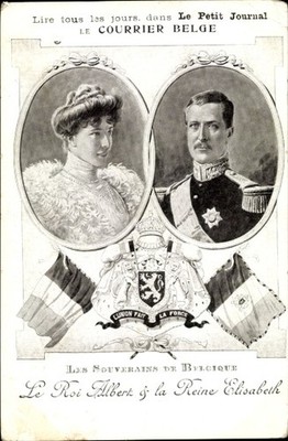 Ak König Albert von Belgien, Elisabeth Gabriele in Bayern, Wappen,... - 4541586
