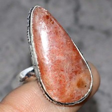 925 Silver Plated Sunstone Ring Handmade Gemstone Jewelry Size US 9 JW
