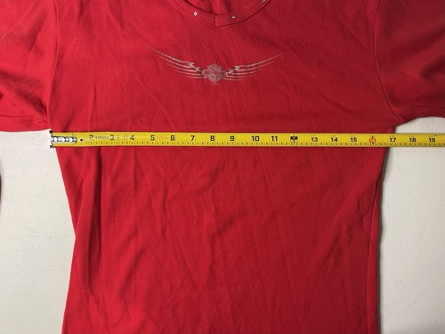 HARLEY DAVIDSON Rhinestone Biker T-Shirt Red Long Sleeve Womens Large Made In US - Picture 5 of 6
