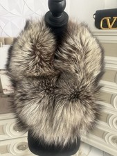 Saga Furs Silver Fox Fur Thick Collar Scarf Clip On