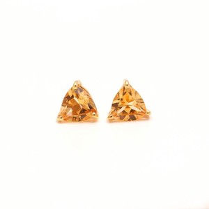 Authentic Natural Citrine Quartz Trillion Stud Earrings Gold Plated Solid Silver Jewelry