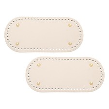 2Pcs 4.7"x9.8" Oval Leather Crochet Bag Bottom with Holes, Beige