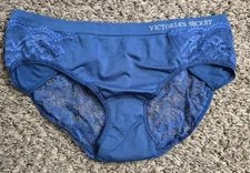 Victoria's Secret Navy Bikini Panties - Size Medium Peek A Boo Lace Hip Hugger