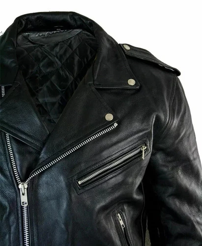 Men's Motorcycle Leather jacket Genuine cowhide Skin Brando Style Black Biker image 5
