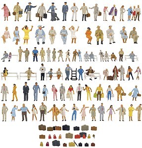 Figuras de pasajeros de ferrocarril Preiser 1014406 HO con accesorios (juego de 88) | Zustand: New