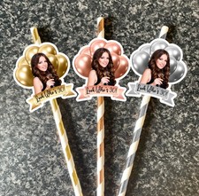 Personalised Photo STRAW TOPPER Tags Face Cut Out Hen Birthday Party Balloons
