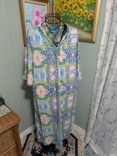Kate Landry Ladies Size L Turquoise Yellow Paisley Cotton Dress Sequin Trim 
